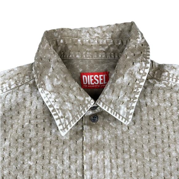 Diesel - S-Lazer Perforated Short Sleeve Shirt in Beige & Cream - Picture 2 of 6